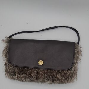 Janie and Jack Brown Faux Fur Clutch with Gold Accent
